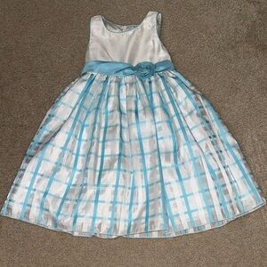 American Princess Blue and White Plaid Dress with bow